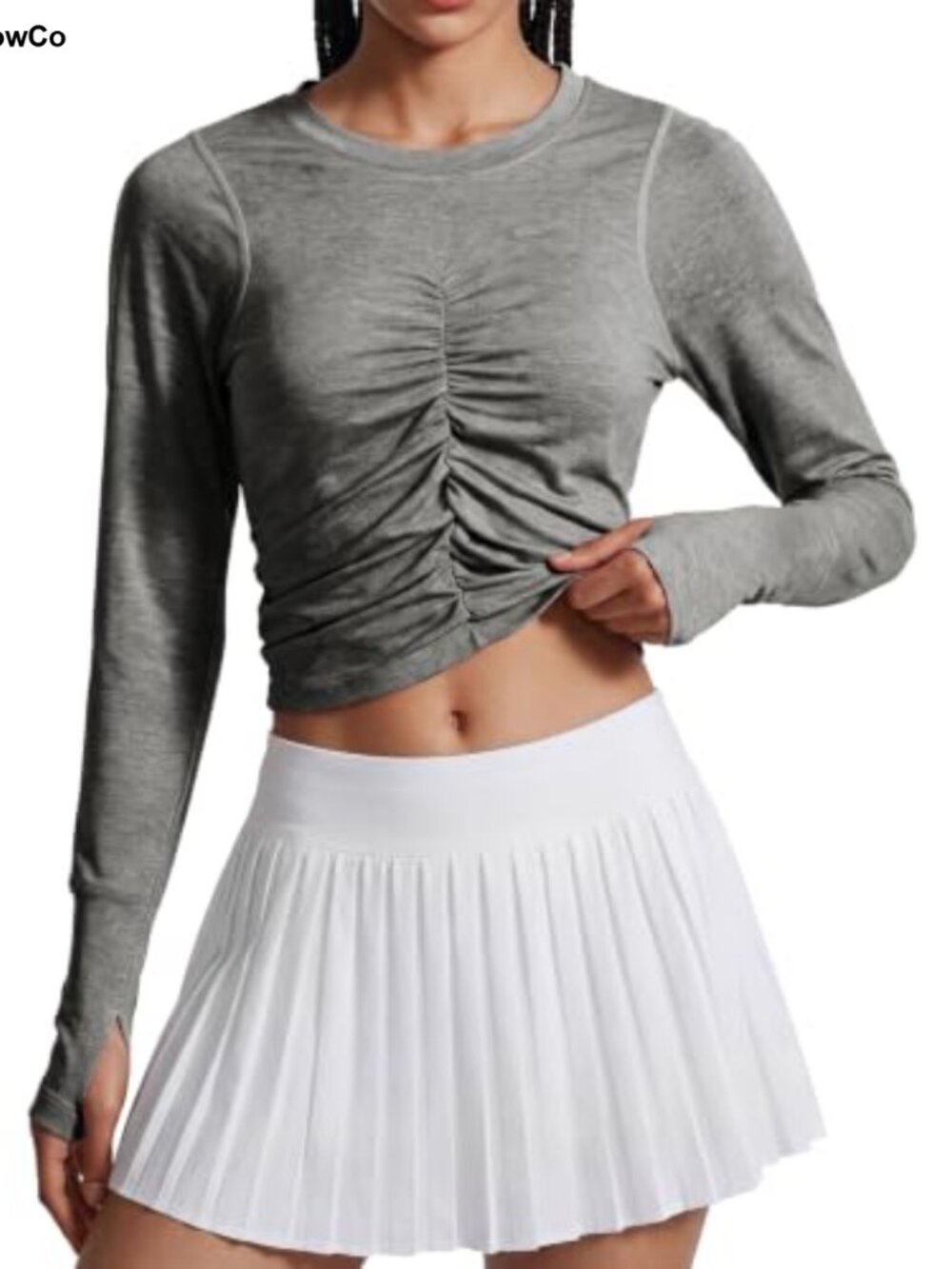 Women's Long Sleeve Cropped Sport Shirt Cationic Blend Thumb Holes